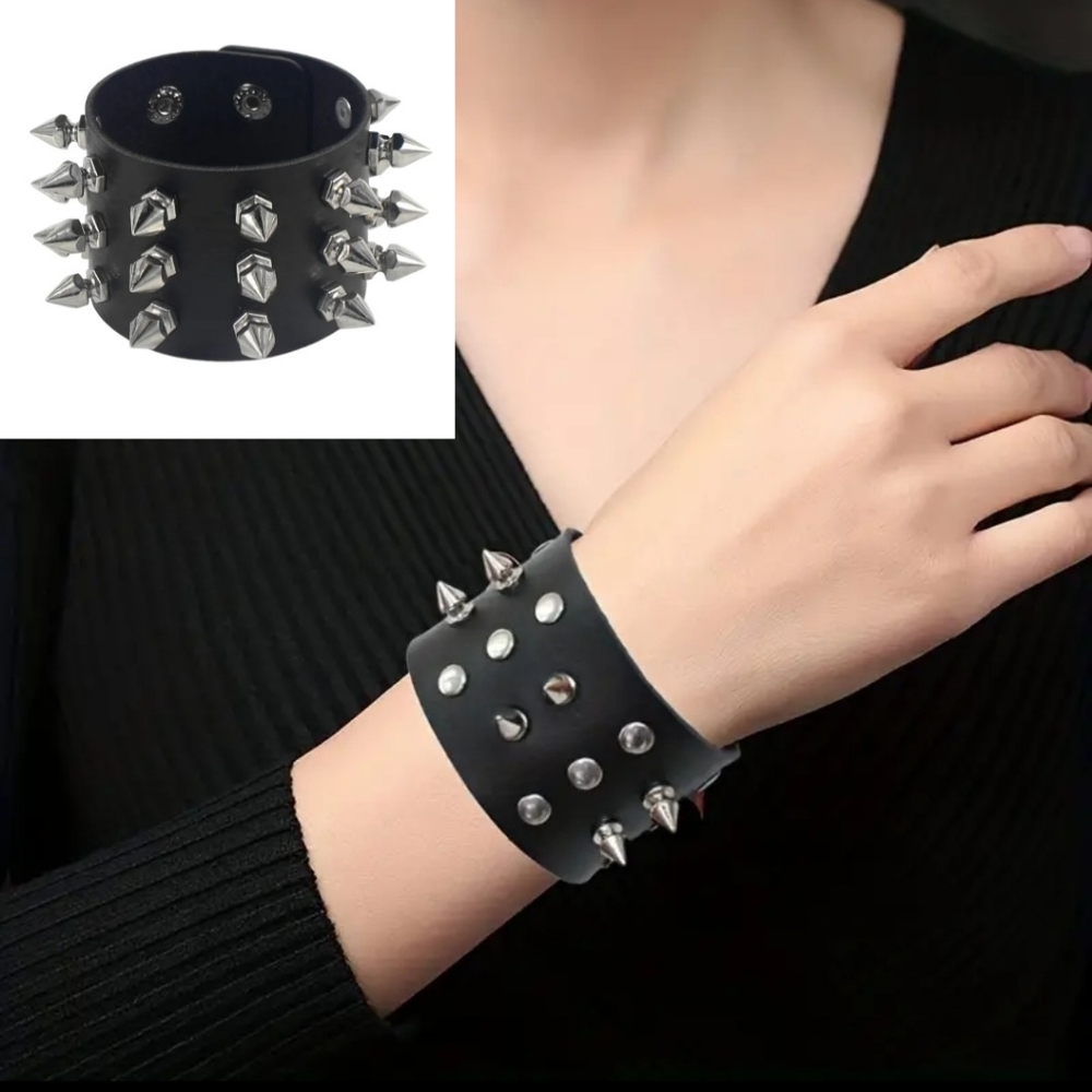 Triple Row Spiked Rist Cuff - Picture 4 of 6